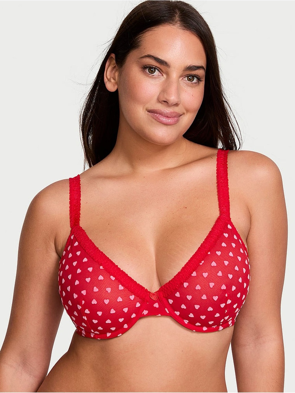 Victoria’s Secret Vermillion Red Hearts Flocked Unlined Demi Bra Size 32DDD NEW